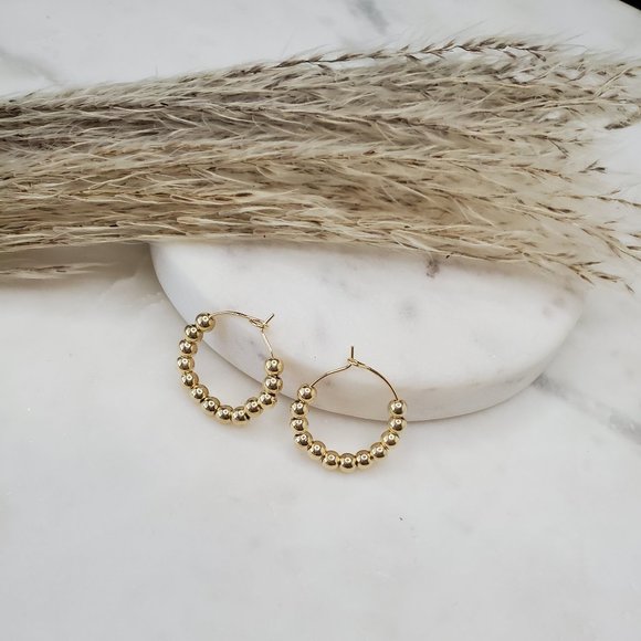5 for $25 Gold Color Beaded Small Hoop Earrings - Picture 3 of 5